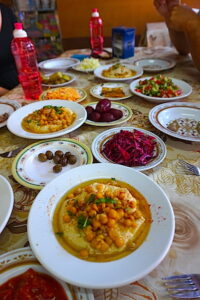 This is fast-food, Israeli style! Farm to table vegetables and fruits along with your favorite hummus and falafel shared family style means lunches are casual and built around conversatation.